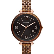 Fossil Heather Black Dial Burlwood Resin Ladies Watch JR1408