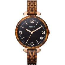 Fossil Heather Mid-Size Burlwood Resin Ladies Watch JR1410