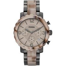 Fossil Jr1383 Women's Natalie Gunmetal 2 Tone Stainless Steel Chronograph Watch