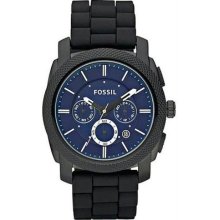 Fossil Men's Chronograph Stainless Steel Case Rubber Strap Blue Dial