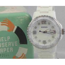 Fossil Men's White Dial Ceramic Sport Watch + Collectible Tin Ce5009 $225