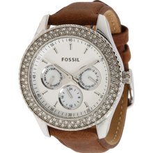 Fossil Women's Stella ES2996 Brown Leather Quartz Watch with White Dial