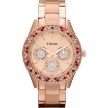 Fossil Women's Watch Rose Gold Jewels Bling Stella Es3198 Retails $135