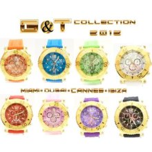 G&t Sport Watch Dial Clock Gold Plated Fashion,silicone,luxury,unisex,new 2013