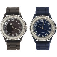 Geneva Women's Platinum CZ Accent Rubber Strap Watch (Navy)