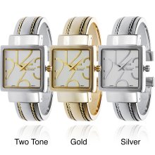 Geneva Women's Polished Square Face Watch (Silver)