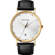 Georg Jensen Gold Plated Watch 8418 With Silver Dial And Date - Koppel Slim