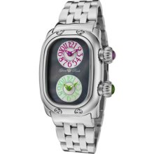 Glam Rock Watches Women's Monogram Dual Time Black MOP Dial Stainless