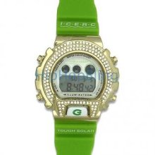 Gold Green Custom Bling Bling Digital Sports Watch