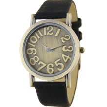 Gold Hour Markers Design Quartz Analog Watch for Women (Black)