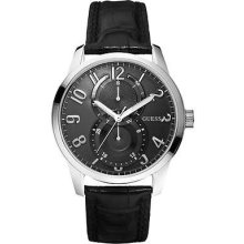 Guess Men's Black Leather Stainless Steel Chronograph Watch W95127g1