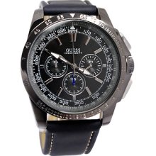 Guess U14501g2 Chronograph Gunmetal Tone Dial Leather Strap With Box