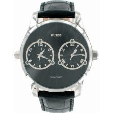 Guess U95027g1 Men's Black Leather Band Black Dial Watch