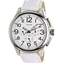 Guess Watches Men's White Dial White Leather White Leather/White Dial