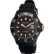 Intimes Mens Silicone Plastic Watch - Black Rubber Strap - Black Dial - ITIIT-057SBLK