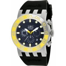 Invicta Men's DNA Chronograph Stainless Steel Case Rubber Bracelet Black Tone Dial Yellow Tone Bezel 12414