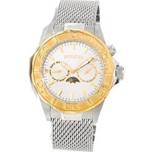 Invicta Men's Sea Wizard Stainless Steel Case and Mesh Bracelet Silver Tone Dial Gold Tone Bezel 80319