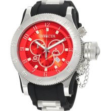 Invicta Men's Stainless Steel Russian DIver Chronograph Quartz Red Dial Rubber Strap 10135