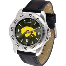 Iowa Hawkeyes Mens Black AnoChrome Leather Sport Watch