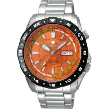 J Springs Automatic Travel Men's Watch with Silver Band and Orange