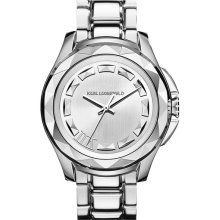 KARL LAGERFELD '7' Beveled Bezel Bracelet Watch, 44mm Silver