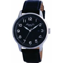 Kenneth Cole Mens Black Dial Stainless Steel Case Date Leather Strap Watch