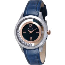 Kenneth Cole New York Crystal-Embellished Watch With Blue Croco-Embossed Strap