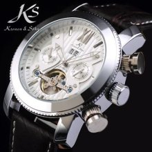 Ks Automatic Mechanical Tourbillon White Day Men Watch