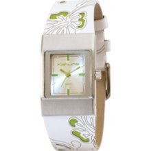 KUS-0015L-archived Kahuna Ladies Silver Dial White Floral Cut Strap Wa...