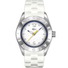 Lacoste 'Biarritz' Logo Bezel Silicone Strap Watch White/ Silver