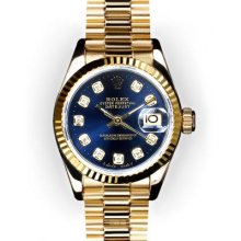 Ladies Blue Dial Fluted Bezel Rolex President (1041)