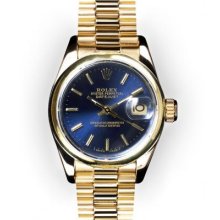 Ladies Blue Stick Dial Smooth Bezel Rolex President (1192)