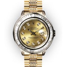 Ladies Champagne Dial Baguette Cut Bezel Rolex Super President (453)