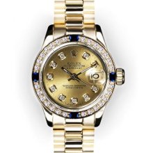 Ladies Champagne Dial Sapphire Beadset Bezel Rolex President (425)