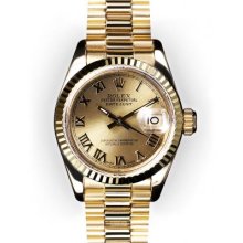 Ladies Champagne Roman Dial Fluted Bezel Rolex President (1032)