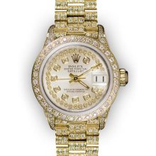 Ladies Full Pave Silver String Dial Rolex Super President (408)