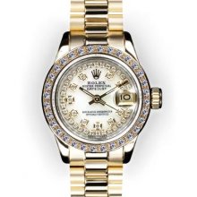 Ladies' Mother of Pearl String Dial Beadset Bezel Rolex President