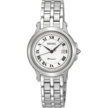 Ladies Seiko Premier Sxde01 Quartz Stainless Steel Band Silver Dial Watch