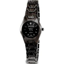 Ladies Shiny Black Band White CZ Stone Dial Wrist Watch ...