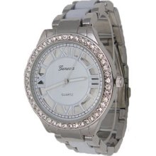 Ladies Silver & White See Through Metal Watch w/ Crystals & Roman Numerals - Silver - Silver - 3