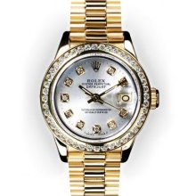 Ladies Silver Dial Channel Set Bezel Rolex President (678)