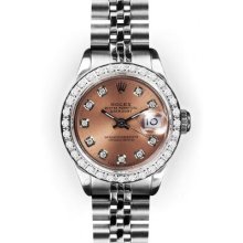 Ladies Stainless Steel Pink Dial Beadset Bezel Rolex Datejust (651)