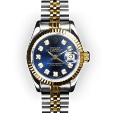 Ladies Two Tone Blue Dial Fluted Bezel Rolex Datejust (528)