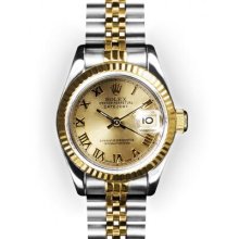 Ladies Two Tone Champagne Roman Dial Fluted Bezel Rolex Datejust (543)