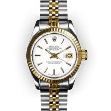 Ladies Two Tone White Stick Dial Fluted Bezel Rolex Datejust (940)