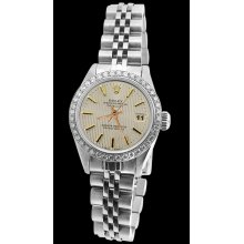 Lady rolex watch white stick dial datejust diamond bezel SS jubilee bracelet