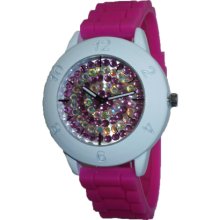 Limited Edition Hot Pink & White Full Crystal Silicon Watch