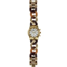 Limited Edition Tortoise and Gold Cuban Link Bracelet Watch w/ Chronograph Look