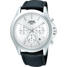 Lorus Gents Black Leather Strap Chronograph Watch Rt387ax9