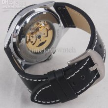 Low Price 5pcs Black Dial Rim White Index Mechanical Wristwatch Leat